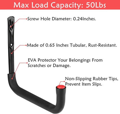 Heavy Duty Garage Storage Hooks by [Brand Name] - 6 Pack Wall Mount Rack Holds 50 Pounds | 9.8 Inch