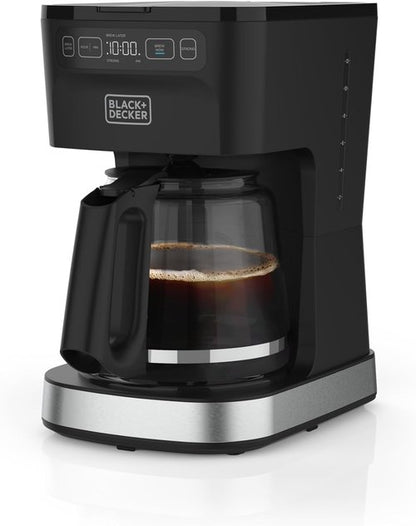 BLACK+DECKER CaféCraft 12-Cup Programmable Coffee Maker - Stainless Steel Drip Design with Vortex Showerhead & Strength Selector