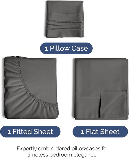 Hotel Luxury Twin Size 3-Piece Sheet Set - Comfy, Breathable & Cooling Bed Sheets - Ultra-Soft, Deep Pockets, Wrinkle-Free - Oeko-Tex Certified - Charcoal