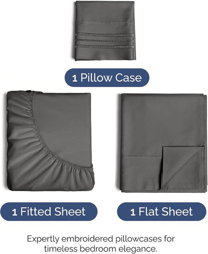 Hotel Luxury Twin Size 3-Piece Sheet Set - Comfy, Breathable & Cooling Bed Sheets - Ultra-Soft, Deep Pockets, Wrinkle-Free - Oeko-Tex Certified - Charcoal