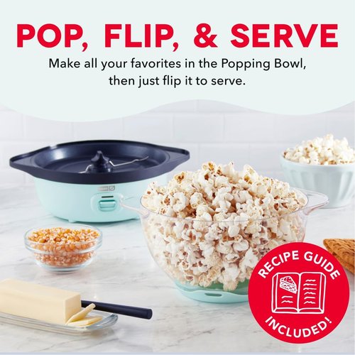 Dash SmartStore Popcorn Maker - Electric Stirring Popper with Butter Tray & Clear Bowl - 12 Cups, Aqua