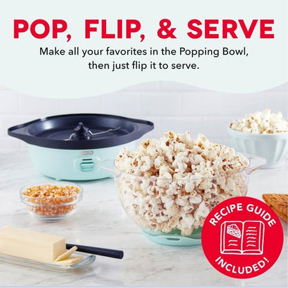 Dash SmartStore Popcorn Maker - Electric Stirring Popper with Butter Tray & Clear Bowl - 12 Cups, Aqua