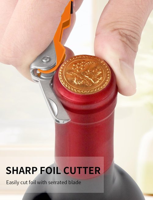 CORKAS Wine Key - Professional Handcrafted Heavy Duty Waiter Corkscrew, Compact Wine Opener with Double Hinged, Foil Cutter and Bottle Opener, Gifts for Servers, Sommelier, Bartenders - Orange