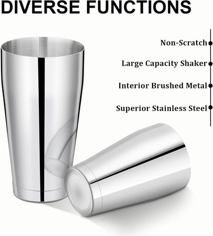 Mwellewm 8 Pcs Cocktail Shaker Boston Shaker Set Professional Bartender Kit Bar Stainless Steel Drink Shaker Bartending Martini Tin with 18oz & 28oz Mixed Alcohol Tool for Beginner(Silver)
