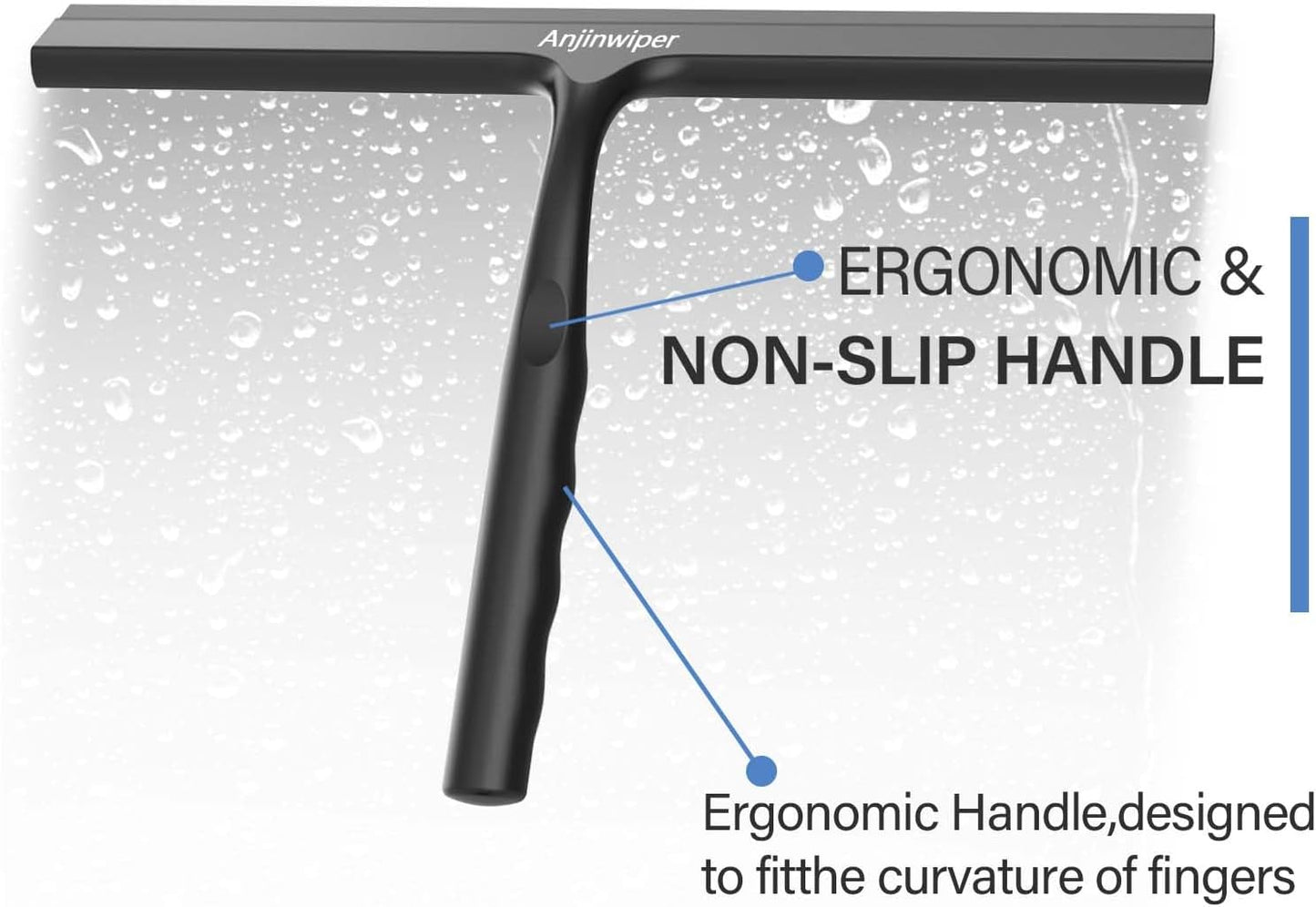 Skiennix Shower Squeegee - Silicone Window Cleaner Tool with Adhesive Hook | 10 Inch, Black