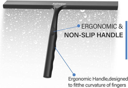 Skiennix Shower Squeegee - Silicone Window Cleaner Tool with Adhesive Hook | 10 Inch, Black