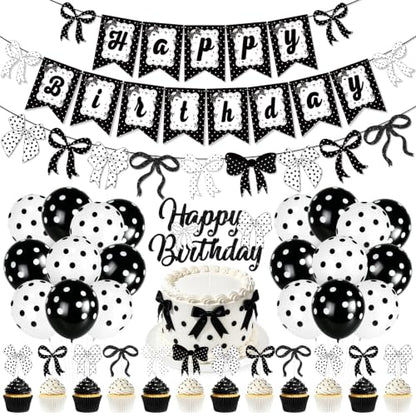 Black and White Birthday Banner and Balloon Set - Polka Dot Party Decorations