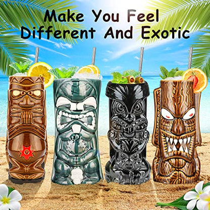 Set of 12 Ceramic Tiki Mugs for Cocktails Hawaiian Party Drinkware