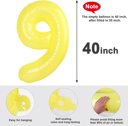 40 Inch Yellow Number 9 Balloon - Perfect for Birthday Parties, Engagements, Weddings & Graduations