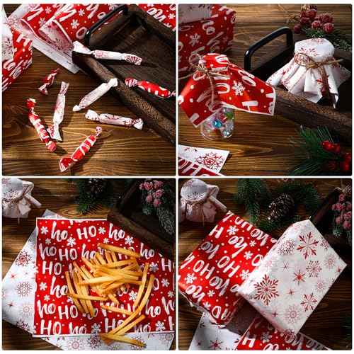 Fumete 80 Pcs Christmas Wax Paper Sheets for Food Snowflake Hoho Wax Paper Wrapping Bulk Deli Parchment Baking Paper Sandwich Candy Cookies Waterproof Wrappers Oilproof Basket Liners