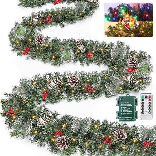 18 Ft Prelit Christmas Garland with 340 Tips & 100 LEDs for Indoor Outdoor Holiday Decor
