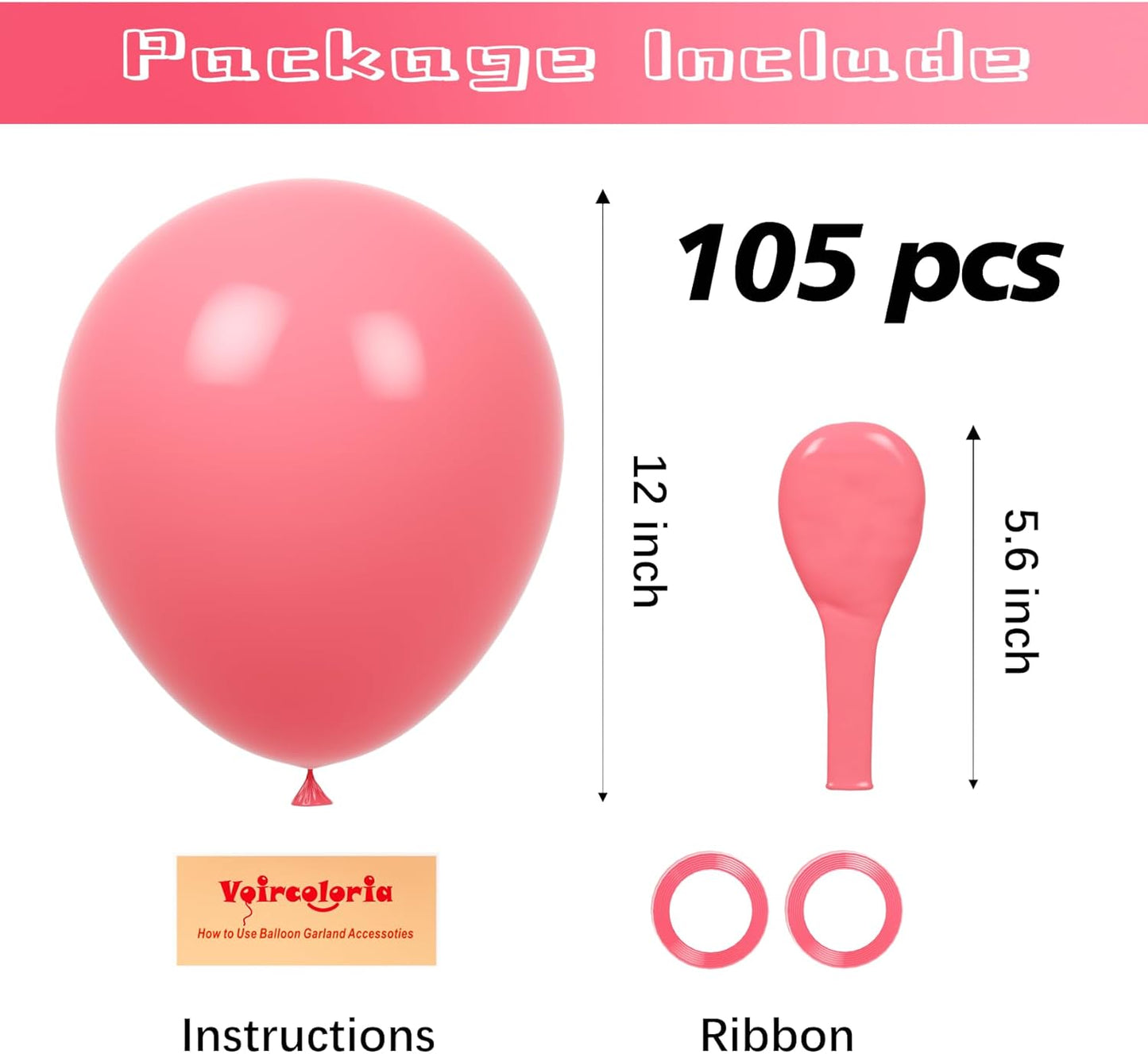 Voircoloria 105-Piece Retro Hot Pink Balloons - 12-Inch Latex for Birthday, Baby Shower & Weddings