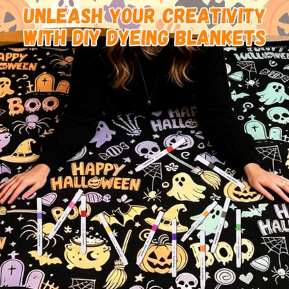 Halloween DIY Coloring Blanket with 24 Markers - Spooky Style, 150x127cm