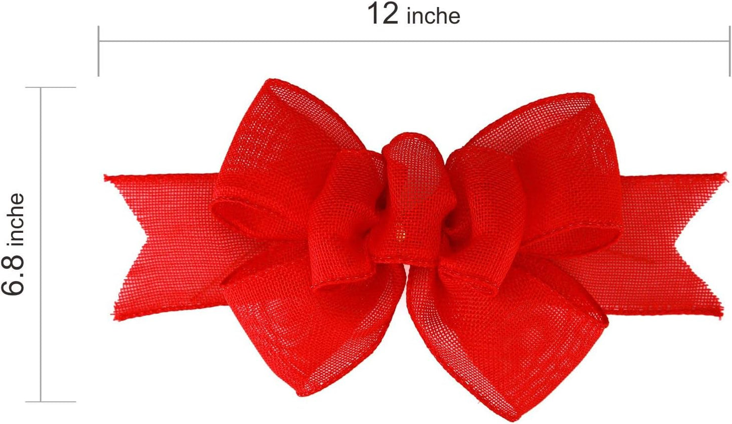 Meseey Red Burlap Wired Ribbon - Handmade Premade Bows for Wreaths & Gift Wrapping | 2 Pcs Set