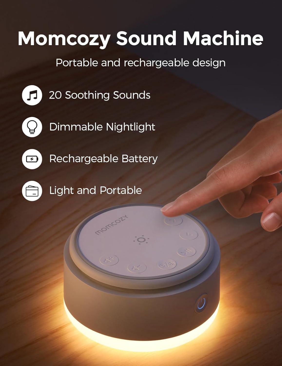 Momcozy Sound Machine - 20 Soothing Sounds with Touch Warm Light | Portable White Noise for Kids & Adults