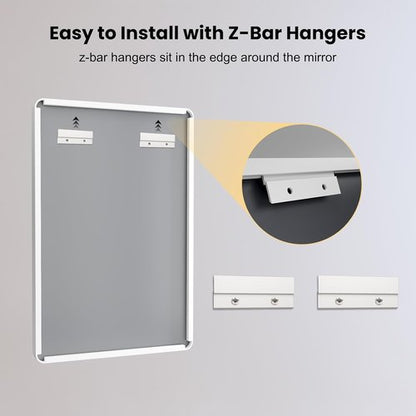 LOAAO White Metal Framed Bathroom Mirror - Large Rounded Rectangle, Anti-Rust, 50x30 Inch, Versatile Hanging Options