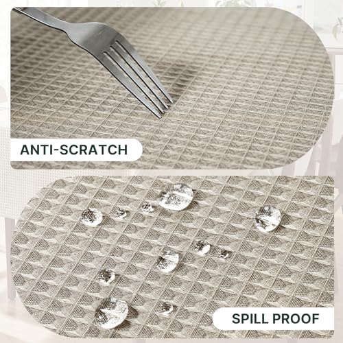 Round Waffle Textured Waterproof Tablecloth 70x70 Inch Natural - Stain & Wrinkle Resistant