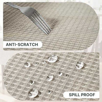 Round Waffle Textured Waterproof Tablecloth 70x70 Inch Natural - Stain & Wrinkle Resistant