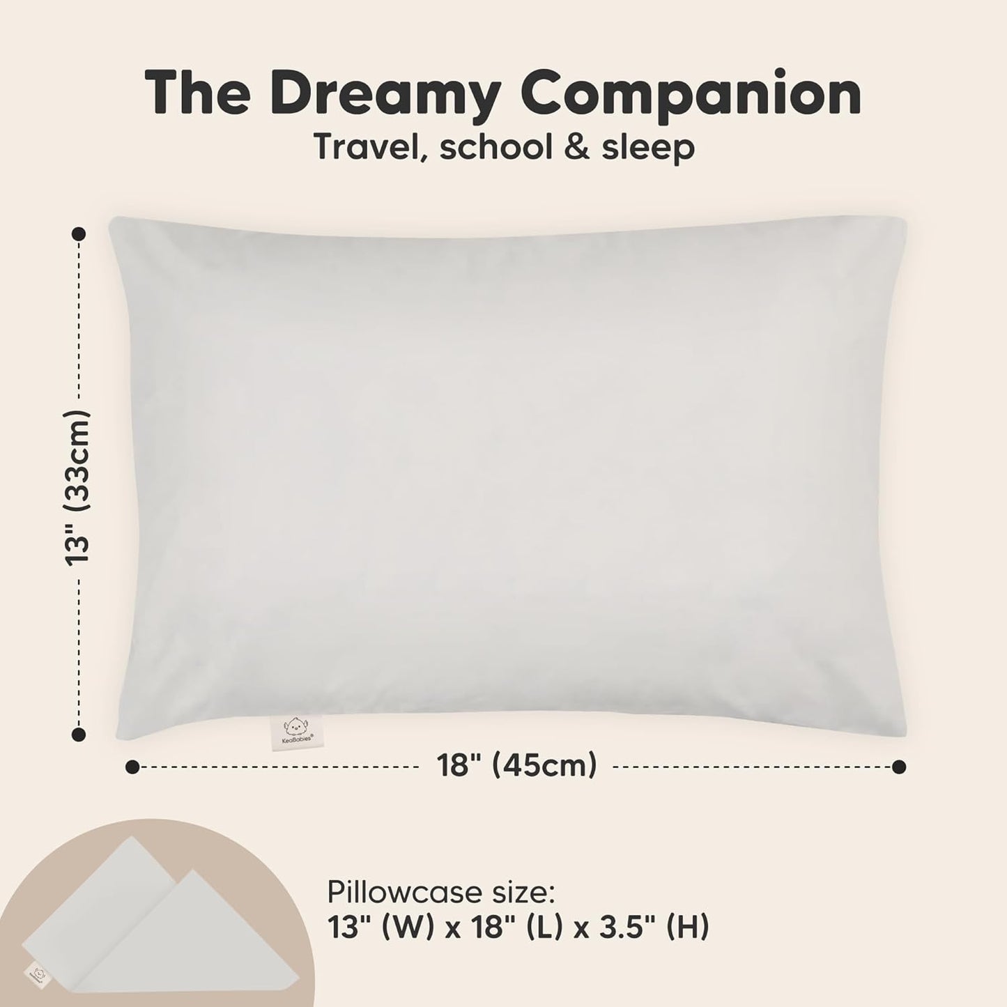 My Little Dreamy Toddler Pillow - Organic Cotton Travel Bed Pillow with Soft Pillowcase | 13x18, Machine Washable, French Gray, Ideal for Ages 2-5