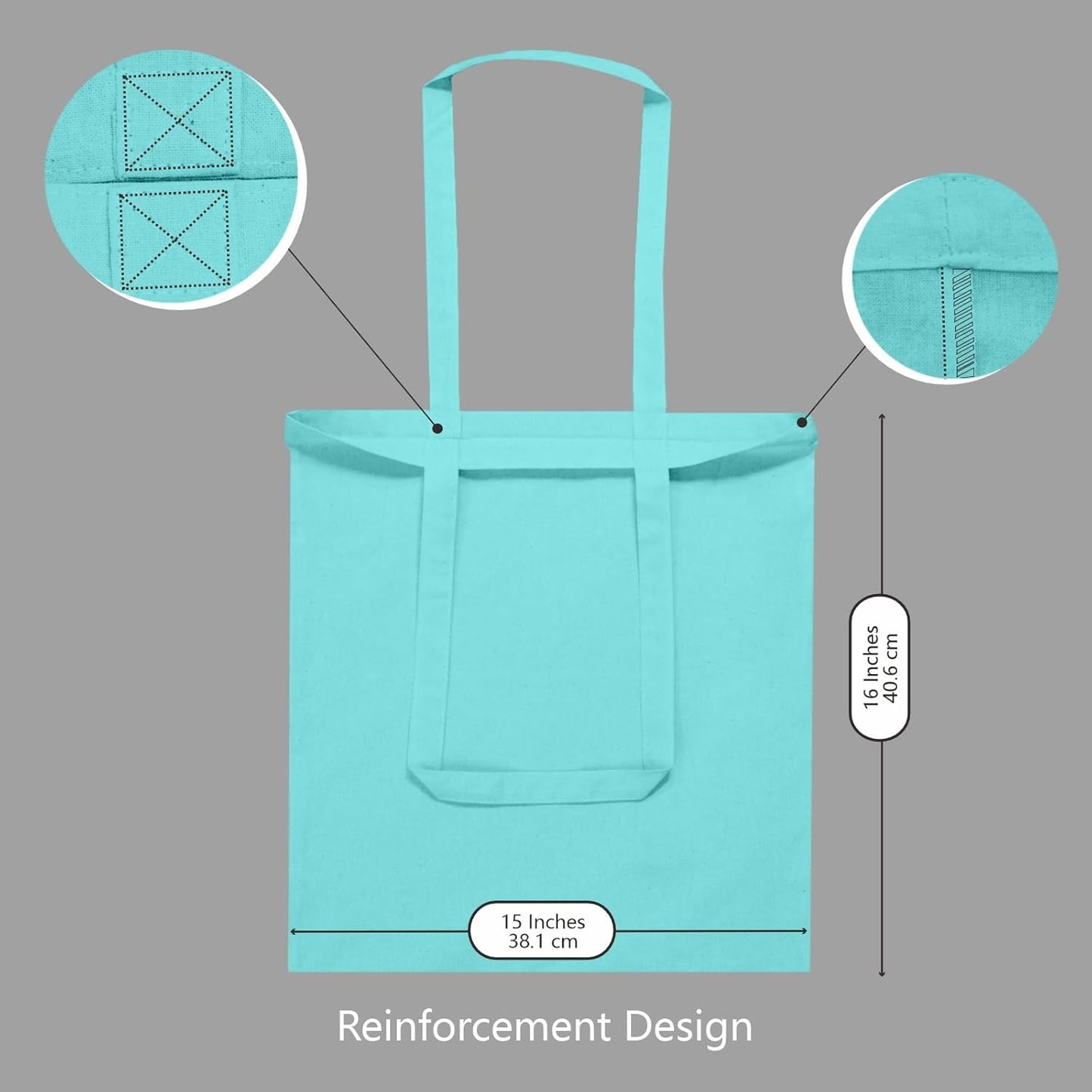 TOPDesign 16"x15" Aqua Blue Cotton Tote Bags - 6-Pack Lightweight Reusable Grocery Bags for DIY & Promotions