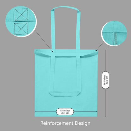 TOPDesign 16"x15" Aqua Blue Cotton Tote Bags - 6-Pack Lightweight Reusable Grocery Bags for DIY & Promotions