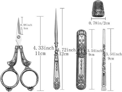 BUTUZE Embroidery Scissors Kit - Complete Vintage Sewing Tools with Original Case & Awl | European Antique Design