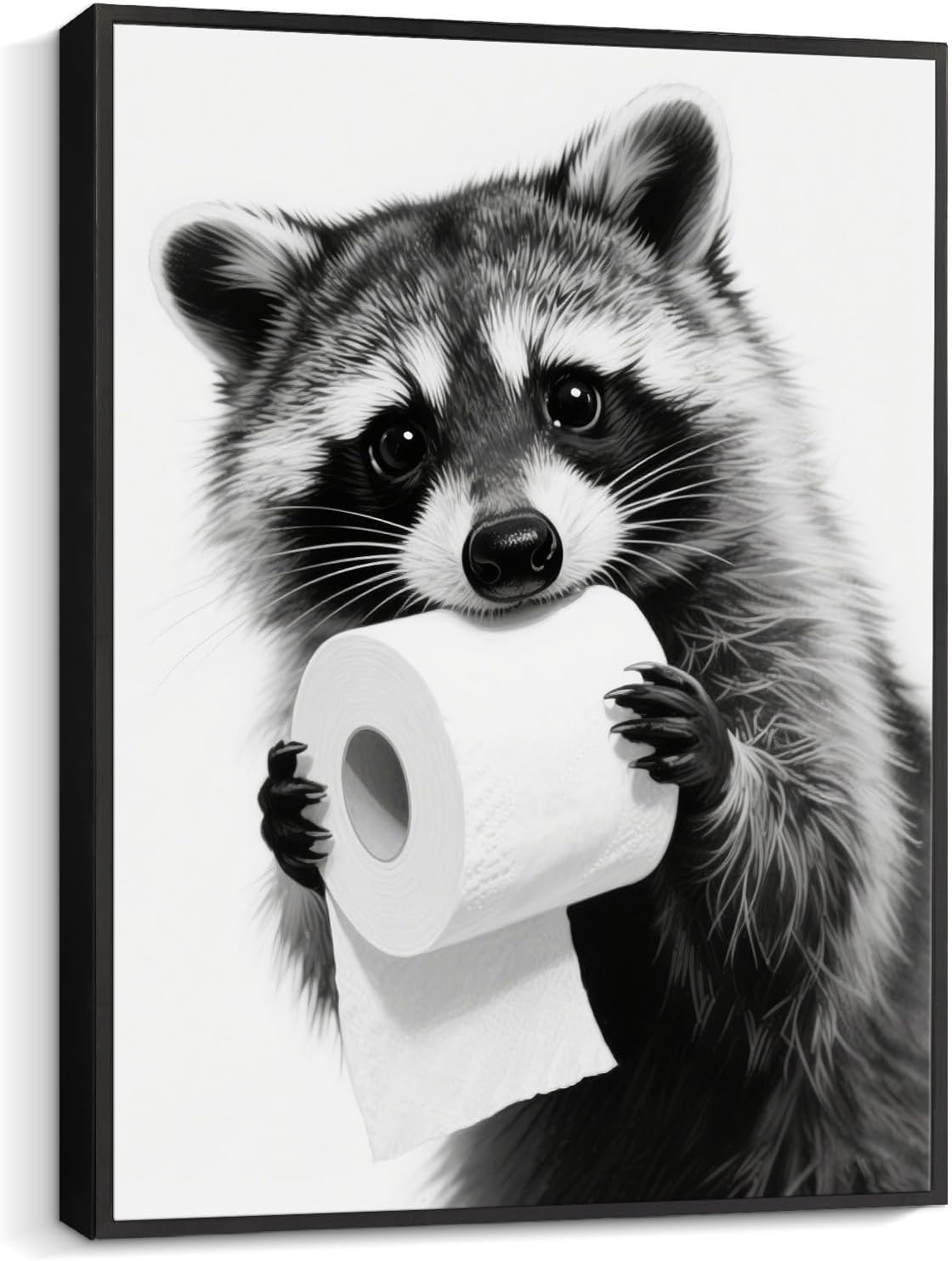 Pinetree Art Cute Raccoon Wall Decor - Framed Black and White Bathroom Art for Guest Restrooms