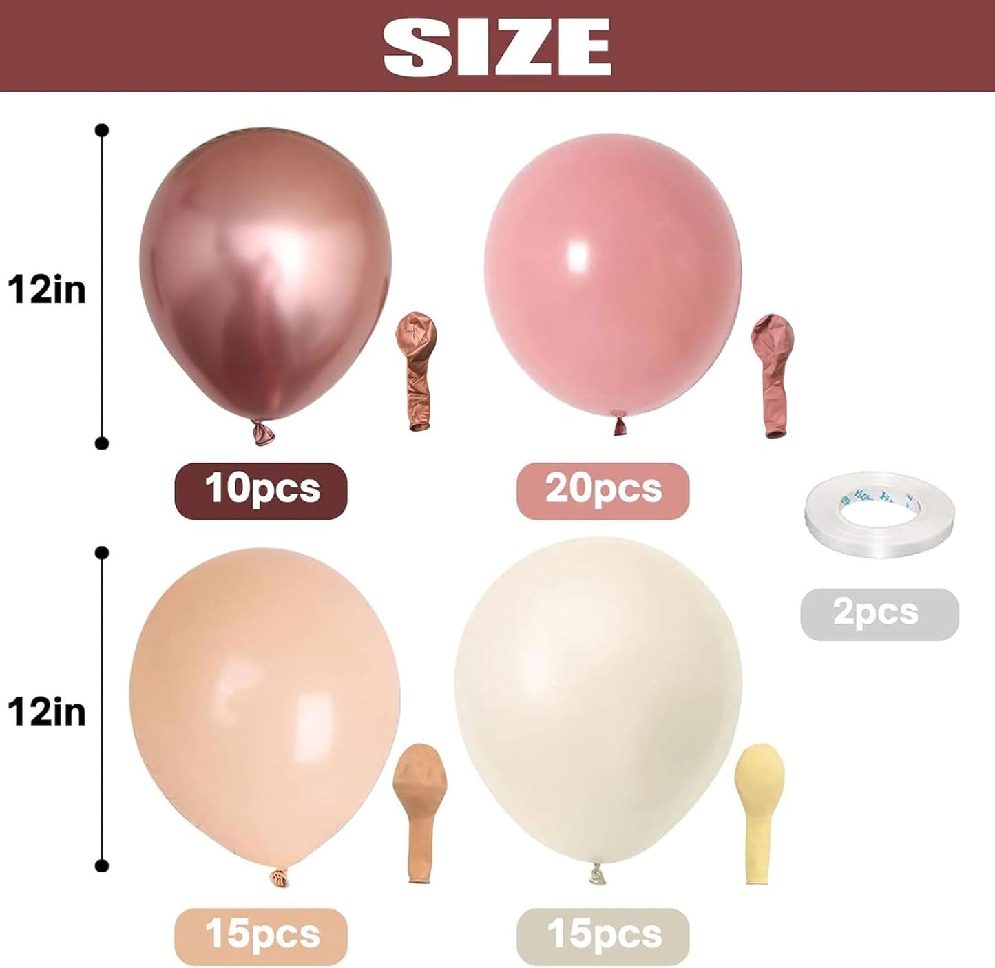Skiennix Retro Blush Pink Balloons - 60 Pack 12 Inch Dusty Pink & Metallic Chrome for Bridal Showers & Birthdays