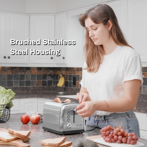 Brushed Stainless Steel 2-Slice Toaster - Extra Wide Slots for Bagels & Waffles | 7 Shade Settings