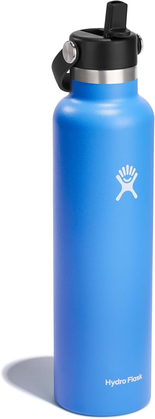Hydro Flask Water Bottle - Insulated Stainless Steel - Straw Lid, Non Spill, Leakproof 24 Oz Cascade Blue