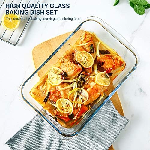 Skiennix 8-Piece Deep Glass Baking Dish Set with Lids & 6 Glass Measuring Cups for Cooking | Kitchen Essentials