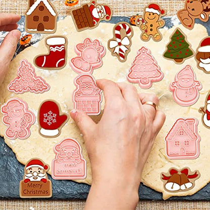 Christmas Cookie Stamps 24-Piece Gingerbread Cookie Cutters with Santa Elk Snowman Shapes