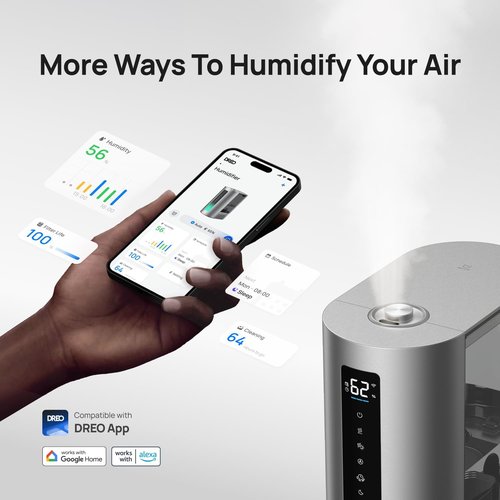 DREO 6L Humidifier - Smart Warm & Cool Mist for Large Rooms | 60-Hour Quiet Runtime, Humidity Sensor, Alexa Compatible