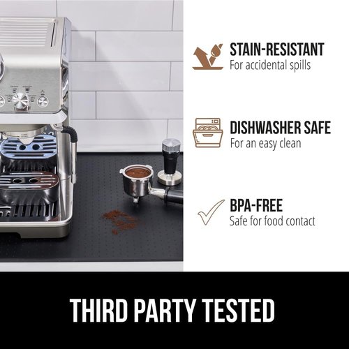 GORILLA GRIP Silicone Coffee Mat - Waterproof & Heat Resistant Espresso Machine Accessory | 11.5x18.6, Black