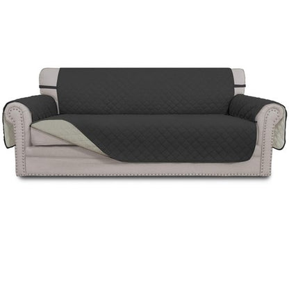 Easy-Going 4 Seater Sofa Slipcover Reversible Sofa Cover Water Resistant Couch Cover with Foam Sticks Elastic Straps Furniture Protector for Pets Children Dog Cat (XX-Large, Darkgray/Beige)