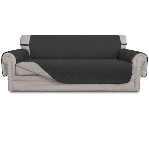 Easy-Going 4 Seater Sofa Slipcover Reversible Sofa Cover Water Resistant Couch Cover with Foam Sticks Elastic Straps Furniture Protector for Pets Children Dog Cat (XX-Large, Darkgray/Beige)