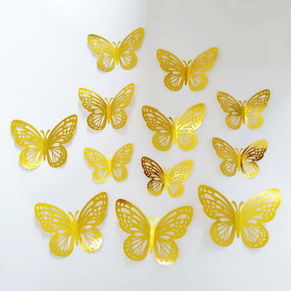 Pymin Butterfly Wall Decor 12 PCS, 3D Butterflies Stickers for Party Decorations with Magnets (Gold, 12)