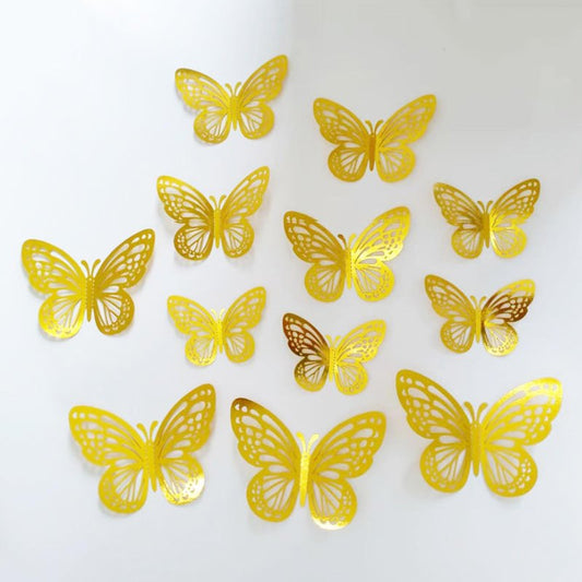 Pymin Butterfly Wall Decor 12 PCS, 3D Butterflies Stickers for Party Decorations with Magnets (Gold, 12)
