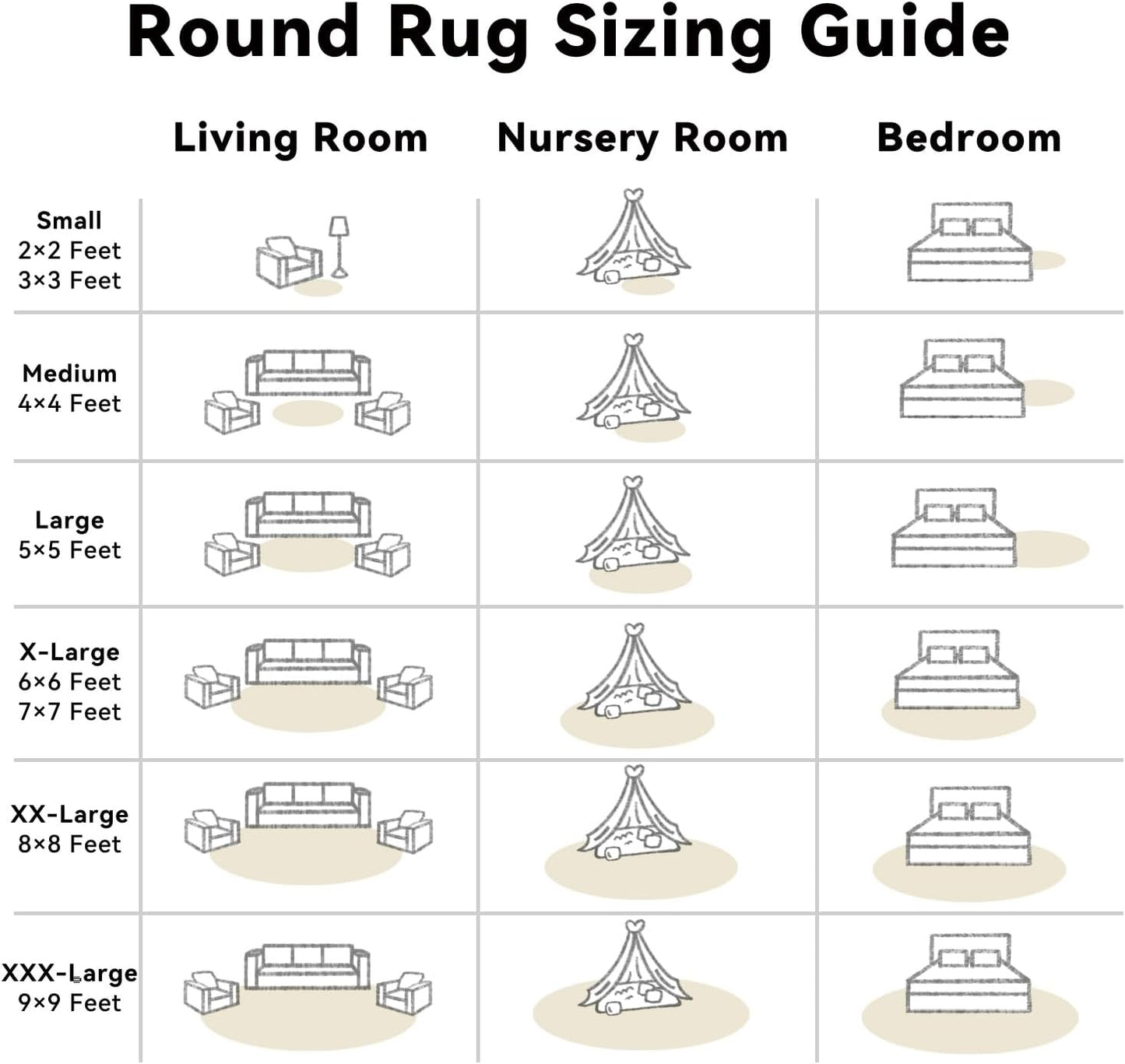 OLANLY Round Ivory Area Rug - Soft, Fluffy, Machine Washable 8 ft Circle Carpet for Bedroom & Living Room