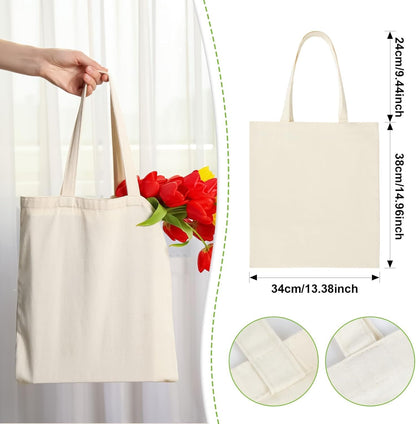 Skiennix Canvas Tote Bag - Set of 4 Reusable Cotton Grocery Bags with Handles for Crafts & Gifts