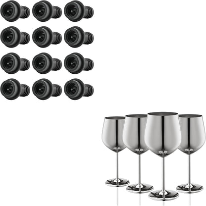 WOTOR Stainless Steel Wine Glasses Set of 4, 18oz Unbreakable Metal Wine Glass, Fancy, Unique Wine Goblets for Outdoor, Travel, Camping and Pool, Ideal Gift for Wine Lovers (Silver)