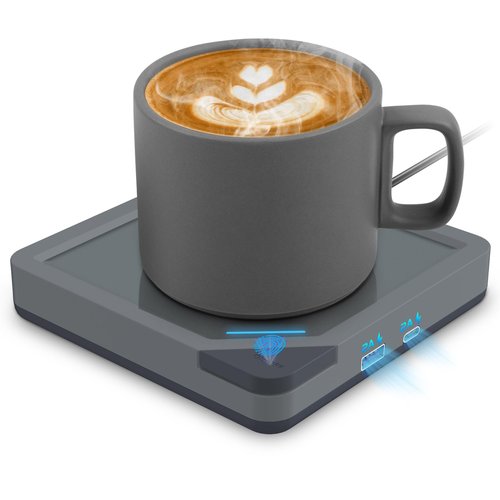 Coffee Mug Warmer Set: Coffee Warmer for Desk Auto Shut Off Candle Warmer Plate Electric Beverage Coffee Cup Warmer Heated Coffee Mug for Coffee,Tea, Milk Up to 131°F/55°C (Grey)