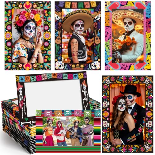 Day of The Dead Ofrenda Paper Picture Frames for Dia De Los Muertos Altar Decorations - 24 Pack, 4x6 Inch - Dia De Los Muertos / 4x6