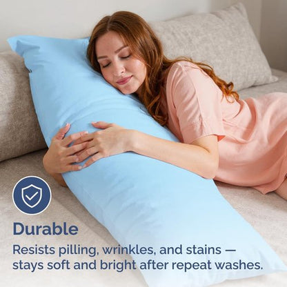 Body Pillowcases Set of 2-20x54 Long Body Pillow Case - Soft Body Pillow Cover for Sleeping & Side Sleepers - Comfy, Breathable & Wrinkle Free - Machine Washable w/Envelope Enclosure (Light Blue)