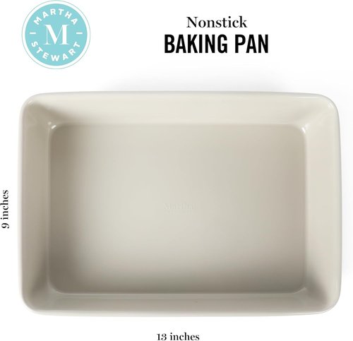 Martha Stewart Gallen Nonstick Carbon Steel Baking Pan - 13 x 9 Inch, Cool Grey, Durable Design for Easy Release