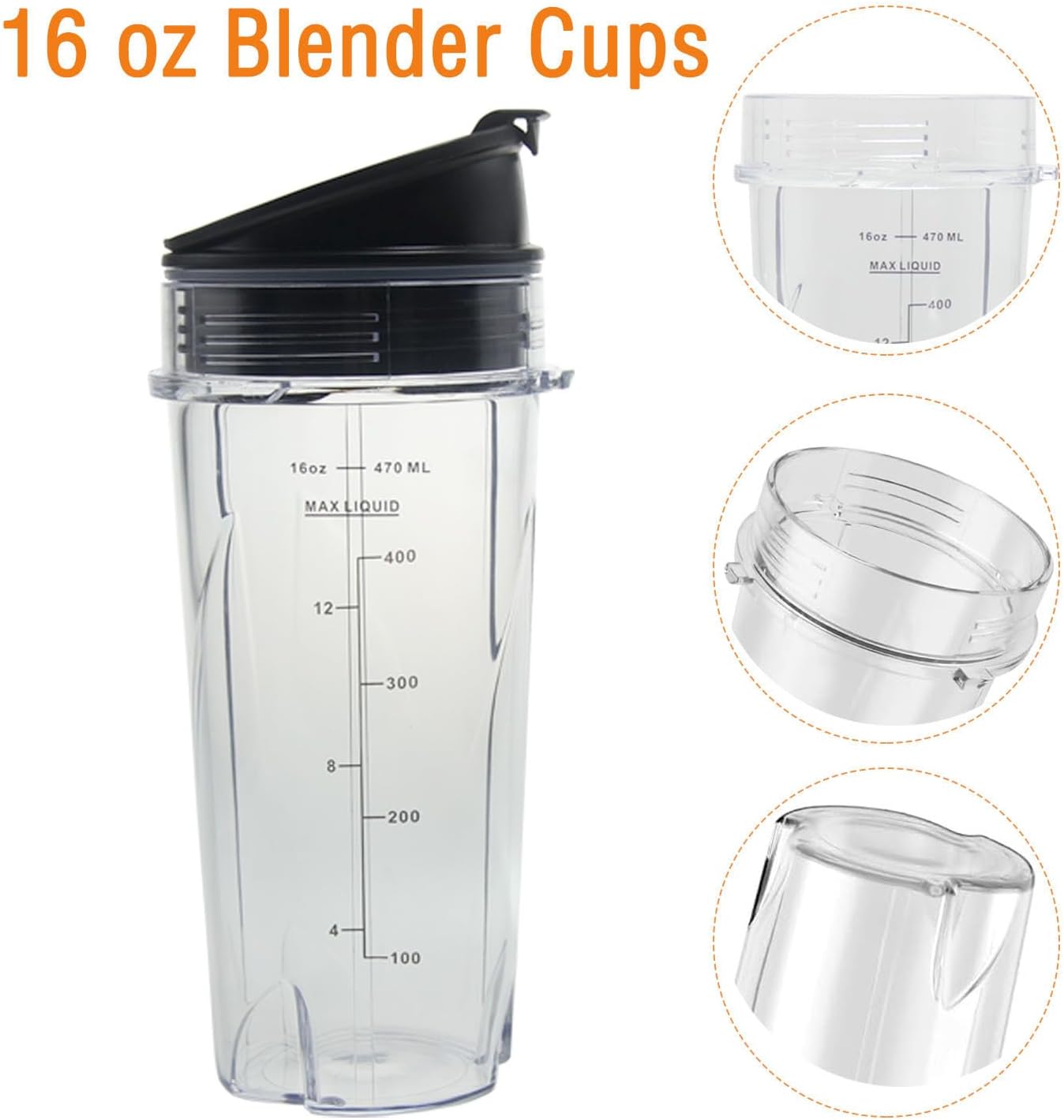 Ninja 16oz Replacement Cups - Compact Personal Blender Single Serve Cup Set with Seal Lids | 2 Pack