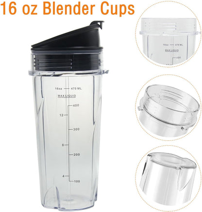 Ninja 16oz Replacement Cups - Compact Personal Blender Single Serve Cup Set with Seal Lids | 2 Pack
