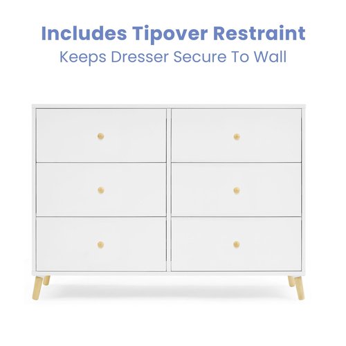 Delta Children Essex 6 Drawer Dresser, Bianca White/Natural
