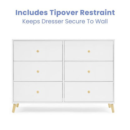 Delta Children Essex 6 Drawer Dresser, Bianca White/Natural