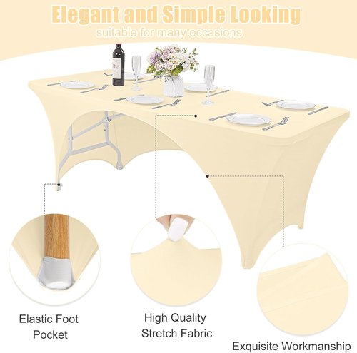 Fivenl Spandex Rectangle Tablecloths - 72 x 30 Inch Beige Fitted Covers for 6FT Tables | Washable for Events